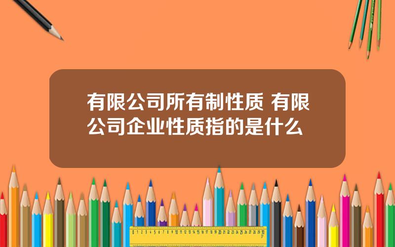 有限公司所有制性质 有限公司企业性质指的是什么